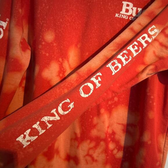 Junk Food Clothing Tie-Dye Budweiser Crewneck Sweatshirt, Red, Men’s Small - Picture 5 of 7